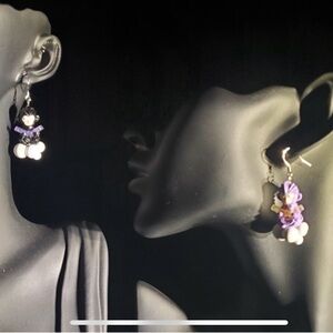 Elegant Purple and Black Monkey on Cloud Earrings